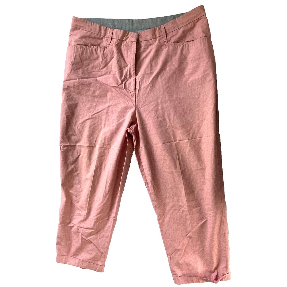 Lauren Ralph Lauren Pants Womens 16 Pink Check Capri Crop Chino Casual Cotton